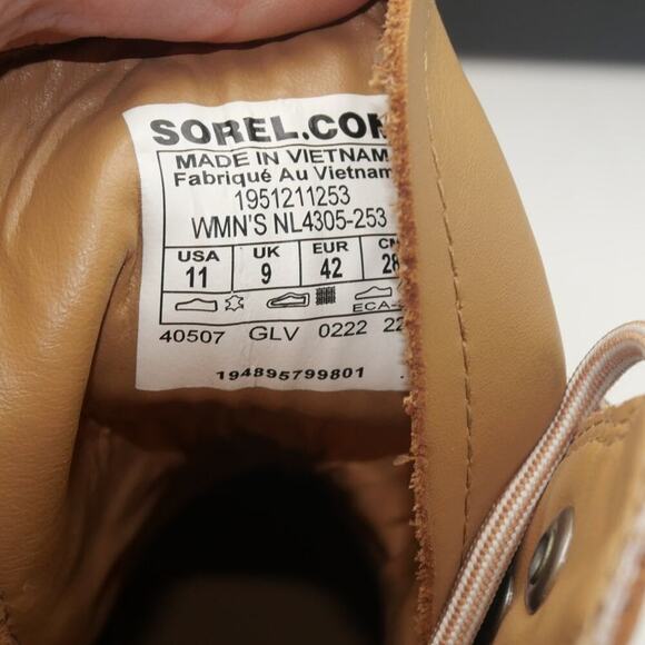 NEW SOREL Brex Lace Up Boot Women's 11 Tawny Brown Black Leather Rain Boot - Picture 12 of 13